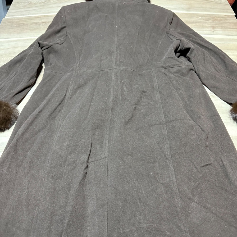 Marvin Richards Wool Cashmere Coat Womens 22 Brown Fox Fur Trim MR6WU039 Luxury - Picture 7 of 12